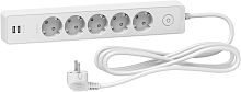 Удлинитель с заземлением с выключателем Schneider Electric 5-м+2USB тип A+A 3,0м 16А 3500Вт белый  картинка 